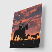 Country Western Cowboy Wilde Pferde Quadratische Wanduhr (Winkel)