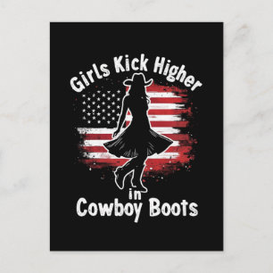 Country Western Cowgirl Girls treten in Stiefeln h Feiertagspostkarte