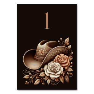 Country Western Cowgirl Hut mit Blume Tischnummer