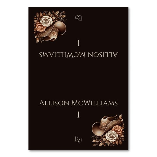 Country Western Cowgirl Hut mit Blume Vegetarisch Tischnummer (Vorderseite)