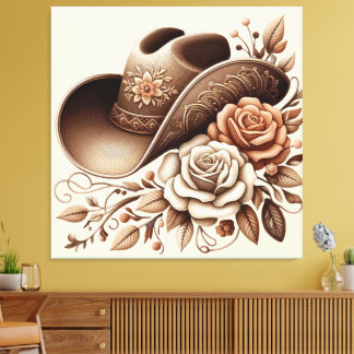 Country-Western-Cowgirl-Hut mit Blumen Leinwanddruck