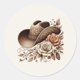 Country Western Cowgirl Hut mit Blumen Runder Aufkleber