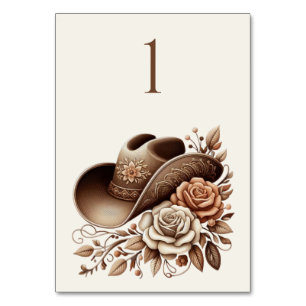 Country Western Cowgirl Hut mit Blumen Tischnummer