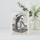 Country Western Cowgirl in der Brise Cowboy Art Postkarte (Stehend Vorderseite)