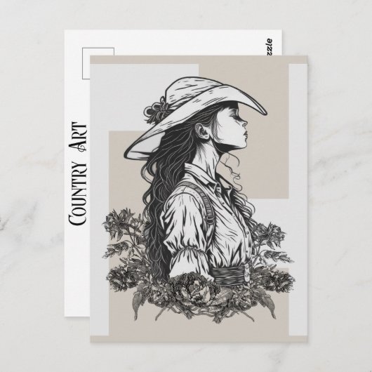 Country Western Cowgirl in der Brise Cowboy Art Postkarte (Vorne/Hinten)