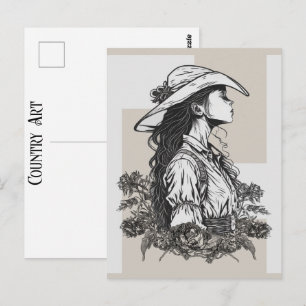 Country Western Cowgirl in einer Brise Cowboy-Kuns Postkarte