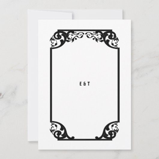 Country Western Deko Schwarz-weiß feierliche Hochz Einladung (Rückseite)