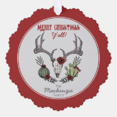 Country Western Frohe Weihnachten Y'All Holiday Ornament Karte (Vorderseite)