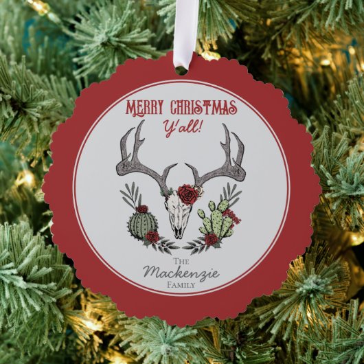 Country Western Frohe Weihnachten Y'All Holiday Ornament Karte (Insitu (Baum))
