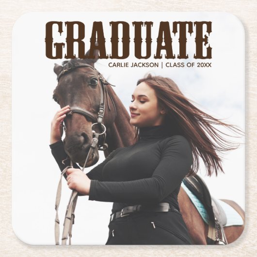 Country Western Graduate Foto Cowgirl Abschluss Rechteckiger Pappuntersetzer (Vorderseite)