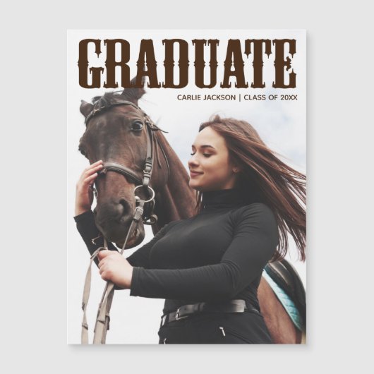 Country Western Graduate Foto Cowgirl Magnet Card (Vorderseite)