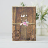 Country Western Hochzeit Roses Feathers Rope RSVP Karte (Stehend Vorderseite)