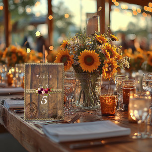 Country Western Hochzeitrosa Rosenrad Wagon Wheel Tischnummer