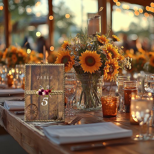 Country Western Hochzeitrosa Rosenrad Wagon Wheel Tischnummer