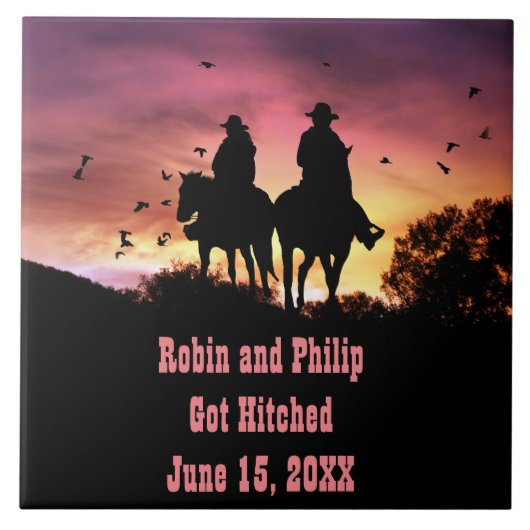 Country Western Hochzeitstag Fliese (Vorderseite)