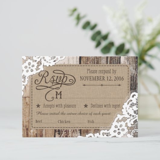 Country Western Holzwolle Rustic RSVP Card (Stehend Vorderseite)