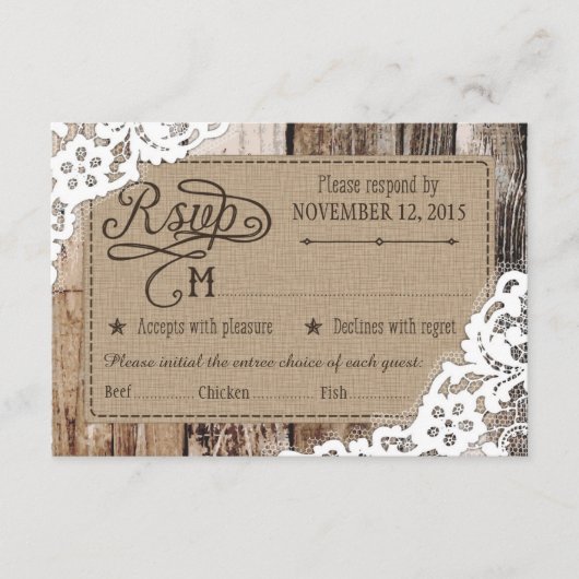 Country Western Holzwolle Rustic RSVP Card (Vorderseite)