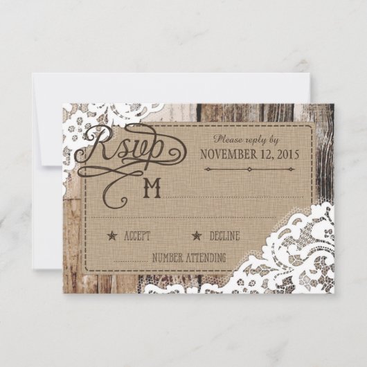 Country Western Holzwolle Rustic RSVP Card Karte (Vorderseite)