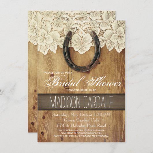 Country Western Horseshoe Lace Brautparty Einladung (Vorne/Hinten)