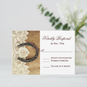 Country Western Horseshoe Lace Wedding RSVP Card (Stehend Vorderseite)