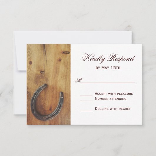 Country Western Horseshoe Rustic Wedding RSVP Card Karte (Vorderseite)