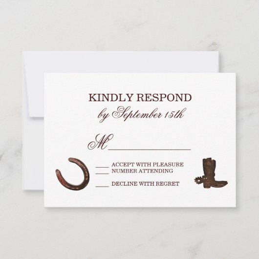 Country Western Horseshoes Boots Wedding RSVP (Vorderseite)