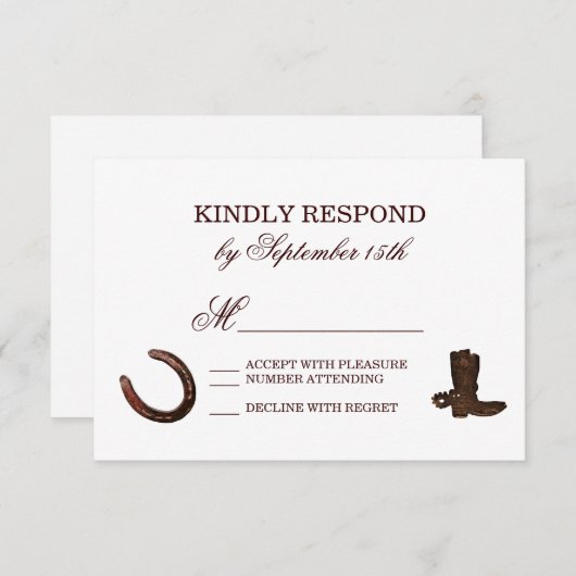 Country Western Horseshoes Boots Wedding RSVP (Vorne/Hinten)