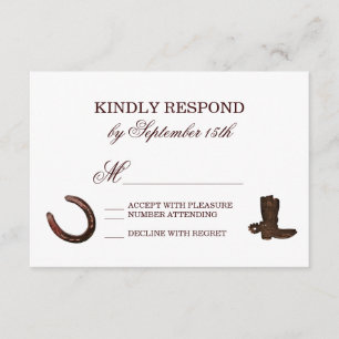 Country Western Horseshoes Boots Wedding RSVP Karte