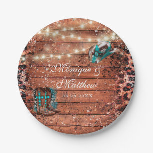 Country Western Lights Boots Hat Hochzeit Pappteller