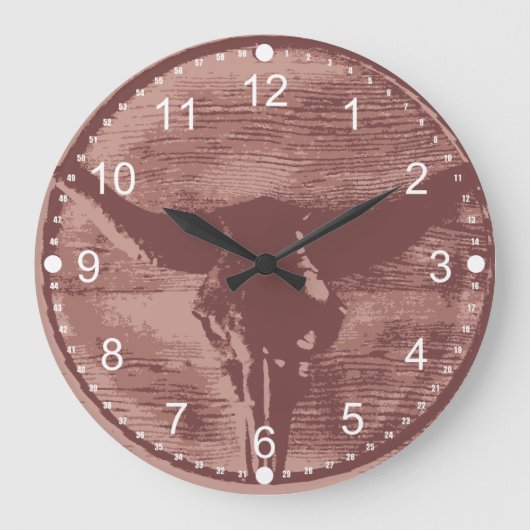 Country Western Longhorns Bull Skull Cowboy Gesche Große Wanduhr (Vorderseite)