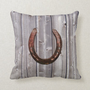 Country Western Lucky Horseshoe Rustikales Holzkis Kissen