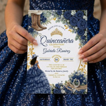 Country Western Navy Blaue Rosen Goldene Quinceañe
