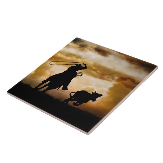 Country Western Roping Cowboy and Pferd Fliese (Seite)