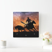 Country Western Roping Cowboy and Pferd Quadratische Wanduhr (Zuhause)