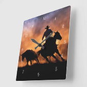 Country Western Roping Cowboy and Pferd Quadratische Wanduhr (Winkel)