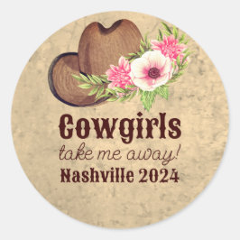 Country Western Rosa Blumencowgirl Runder Aufkleber
