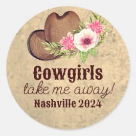 Country Western Rosa Blumencowgirl Runder Aufkleber