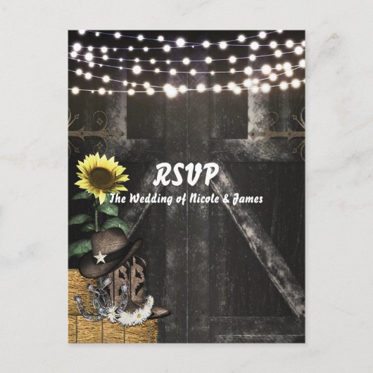Country Western Rustic Barn Wedding RSVP Card Einladungspostkarte (Vorderseite)