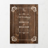 Country Western Rustic Wood Formal Dreifach Hochze Dreifach Gefaltete Einladung (Cover)