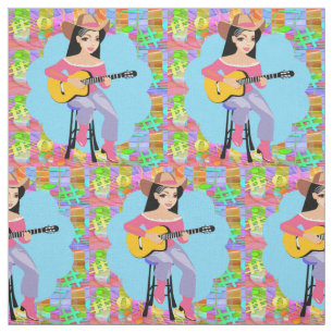 Country Western singen Cowgirl mit Gitarre Stoff