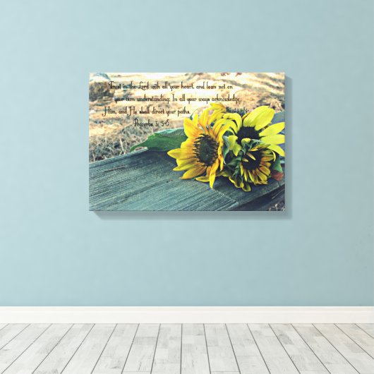 Country-Western, Sonnenblumen und Bibel Verse Leinwanddruck (Insitu (Holzboden))
