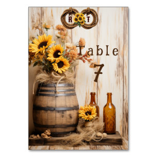 Country Western Sonnenblumen Whisky Fass   Tischnummer