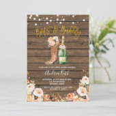 Country Western Stiefel und Bubbly Brautparty Einladung (Stehend Vorderseite)