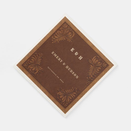 Country Western Tooled Terracotta Rustic Wedding Serviette (Ecke)