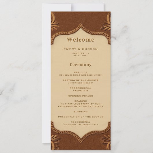Country Western Tooled Terracotta Wedding Program (Vorderseite)