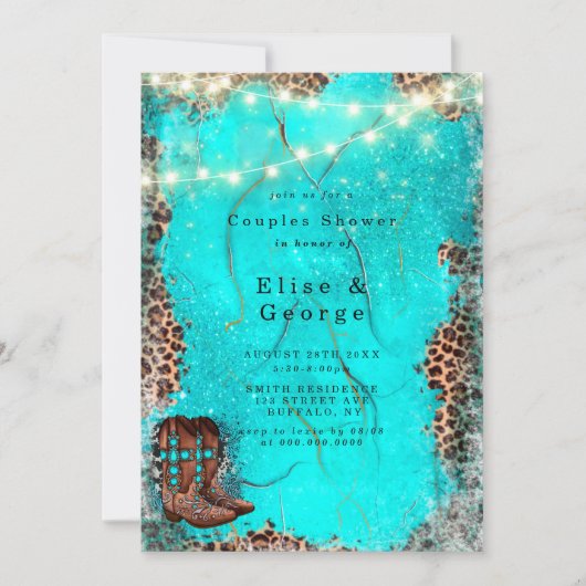 Country Western Türkis Dusche Lucca Einladung (Vorderseite)