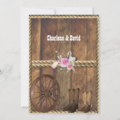 Country Western Wedding Pink Roses Feathers Rope I Einladung (Vorderseite)
