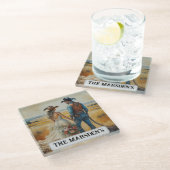 Country Western Wedding Watercolor Glasuntersetzer (Schrägansicht)