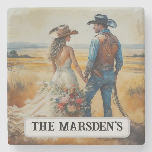 Country Western Wedding Watercolor Steinuntersetzer (Vorderseite)