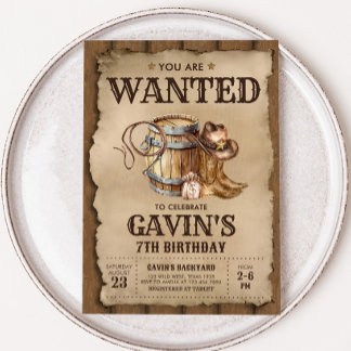 Country Western Wollte Cowboy Birthday Party Einladung